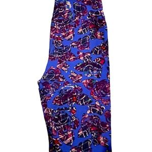 LuLaRoe One Size 2-10 Leggings Blue Multi Colored Large Floral Paisley NWOT